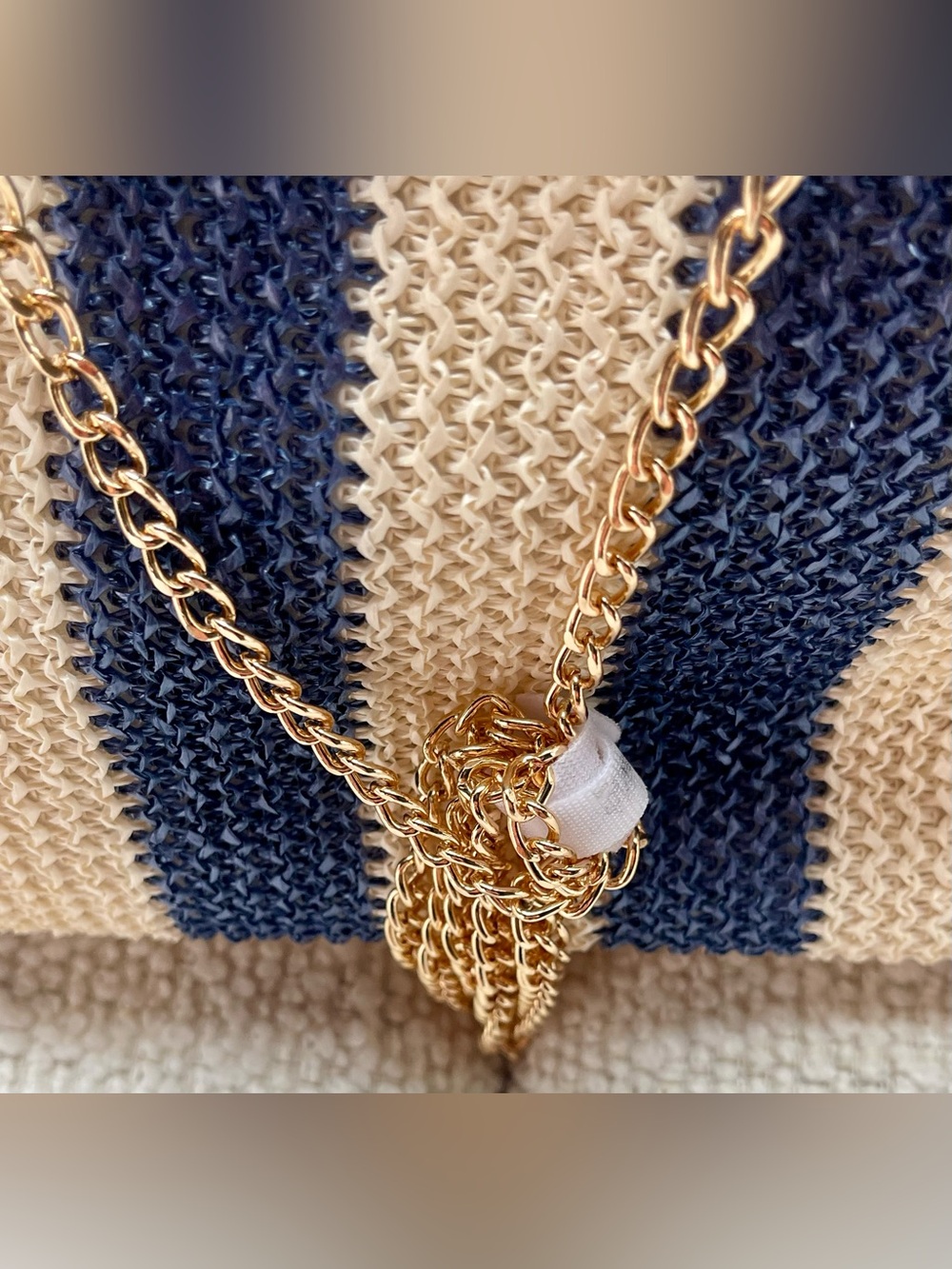 Tommy Bahama Straw Framed Bag Blue/Cream with Bamboo Handle  Gold KISS Lock - Picture 5 of 14